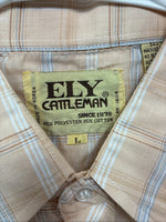 New Men’s ELY Cattleman Orange Plaid Short Sleeve Pearl Snap Large CC-68