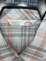 New Women’s Cumberland Pink Gray Plaid Short Sleeve Pearl Snap XL GG-76