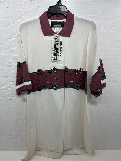 New Men’s GunSmoke White Pink Western Design Short Sleeve Polo XL R-77