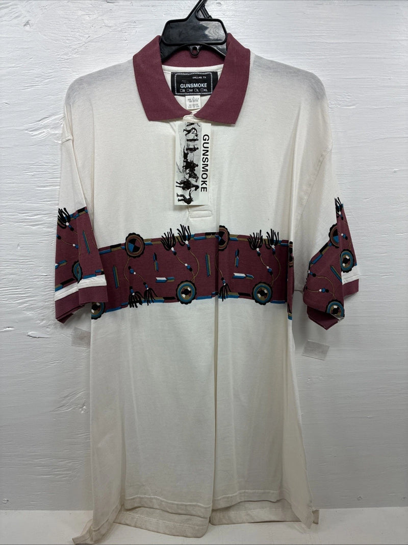 New Men’s GunSmoke White Pink Western Design Short Sleeve Polo XL R-77