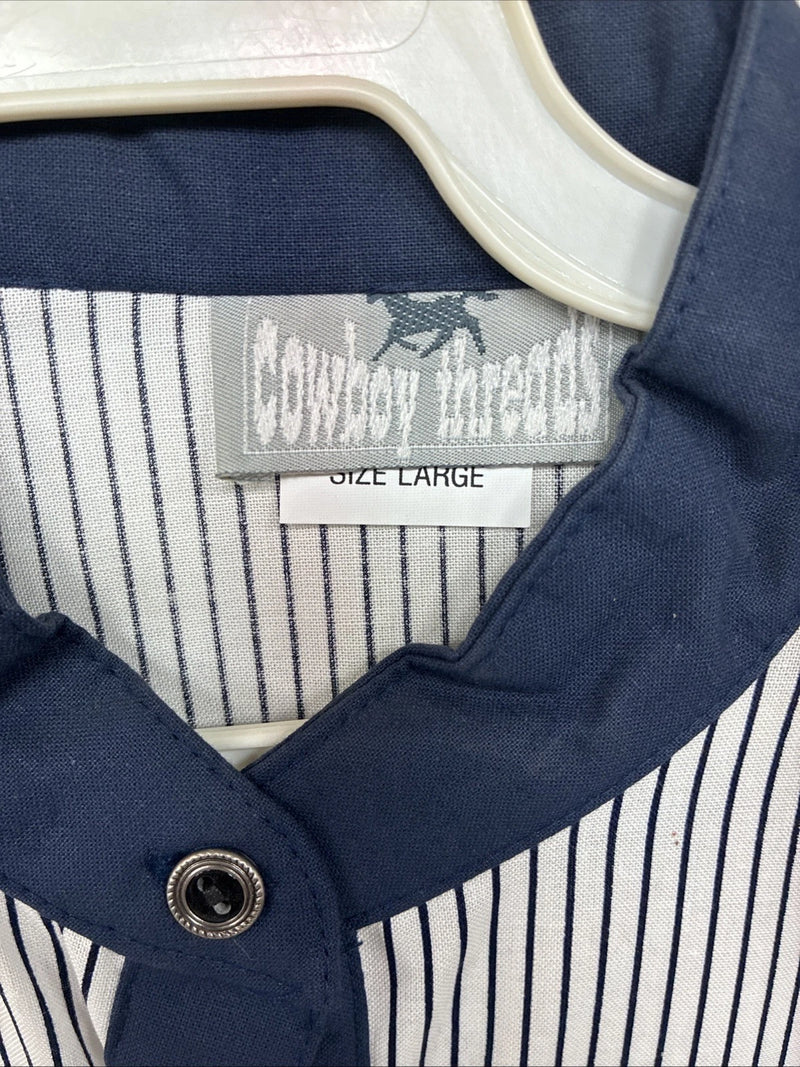 Be Women’s Cowboy Threads Blue White Long Sleeve Button Up Large LL-40