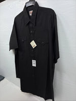New Men’s ELY Cattleman Simple Black Short Sleeve Pearl Snap 18 2XL K-68