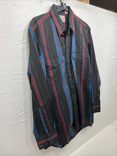 New Men’s ELY Cattleman Multicolor Stripe Long Sleeve Pearl Snap Large 16.5 Q-59