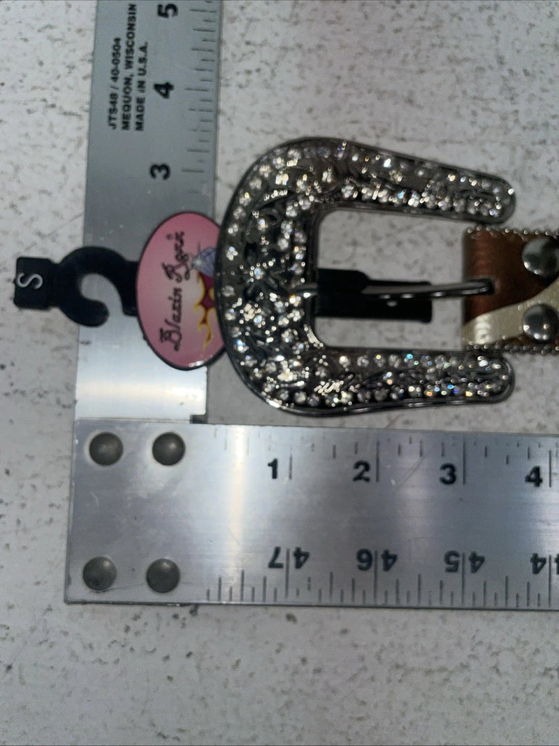 New Cow Print Genuine Leather Blazin Roxx Bling S Belt #N3510602 Z-28