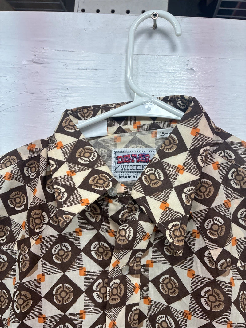 New Men’s Denver Westerns Brown Long Sleeve Pearl Snap 15 X 32 Medoum K-84