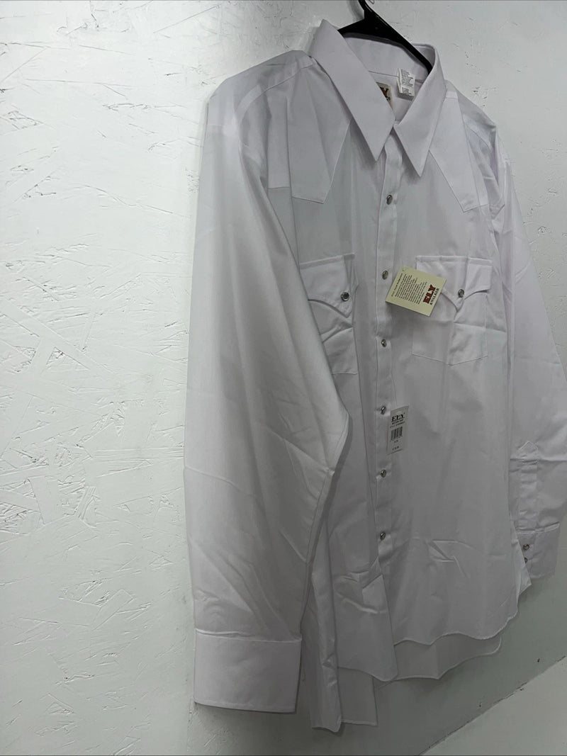 New Men’s White ELY Cattleman Long Sleeve Pearl Snap Shirt. 17x35 XL S-2