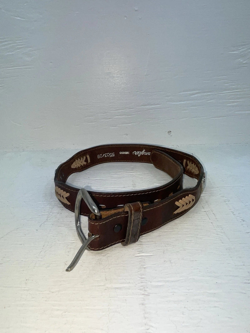 New Brown Genuine Leather Wrangler Weaved And Pendent 24” Belt #5503/28 NN-49
