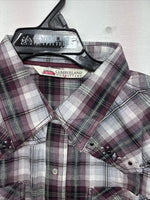 New Women’s Cumberland Purple Plaid Long Sleeve Pearl Snap 1XL GG-31