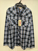 New Women’s Cumberland Blue Black Plaid Long Sleeve Pearl Snap 2XL GG-36