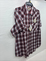New Men’s ELY Cattleman Red Gray Plaid Short Sleeve Pearl Snap Large X-21