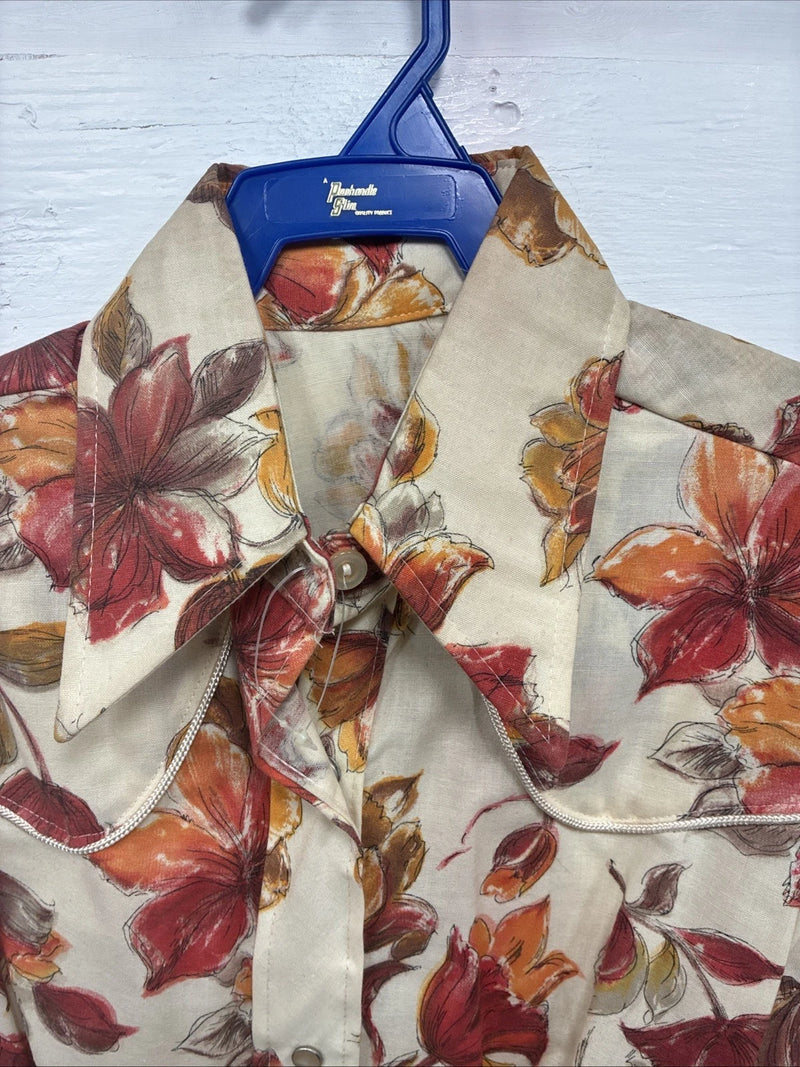 New Men’s Panhandle Floral Red Design Long Sleeve Pearl Snap XS J-58
