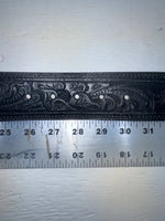 New Black Genuine Leather Tooled 28” Belt #WF809 NN-47