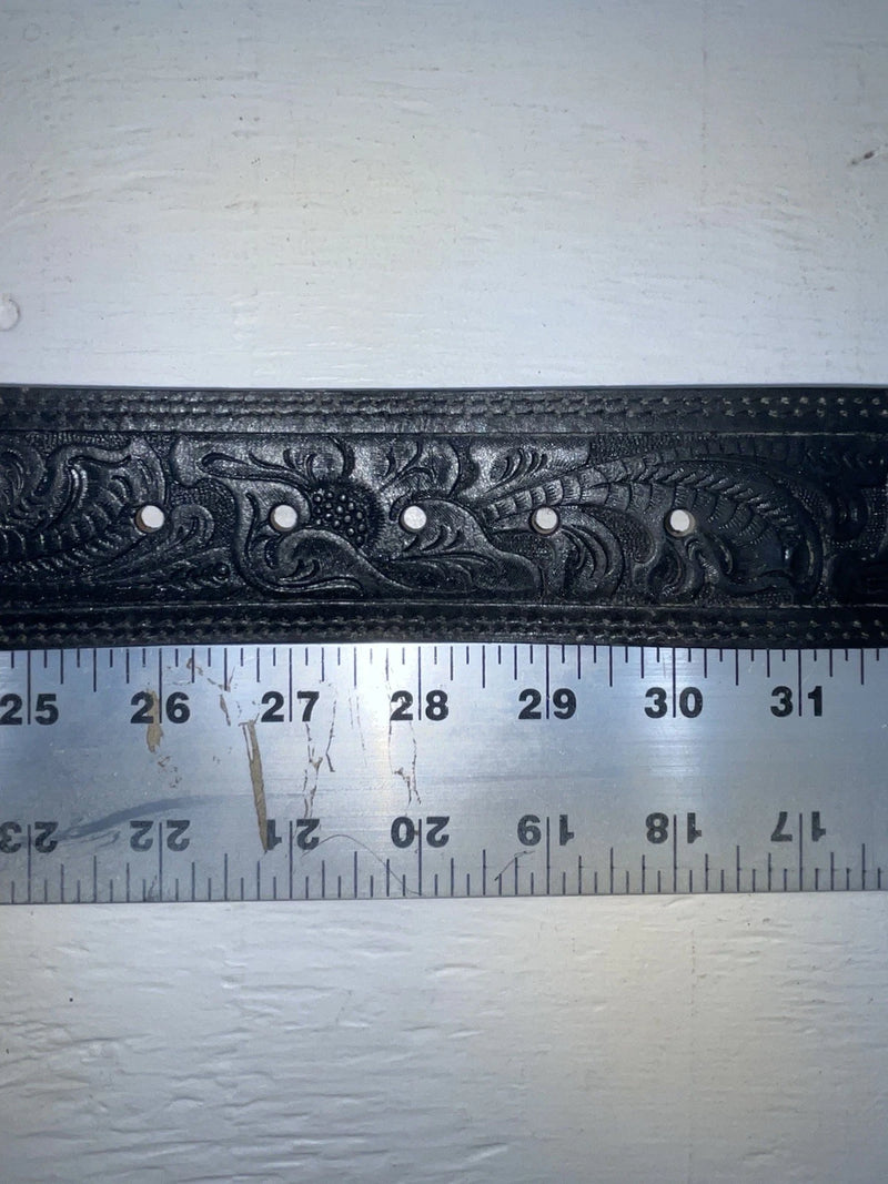 New Black Genuine Leather Tooled 28” Belt #WF809 NN-47