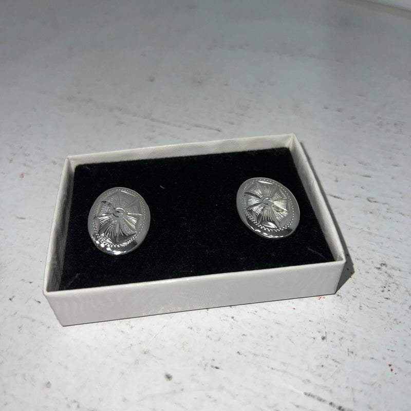 New Women’s Congress Leather Oval Silver Earrings. 93122 B-7