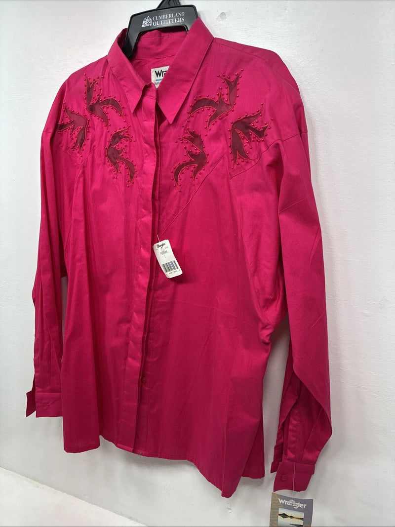 New Women’s Wrangler Pink Long Sleeve Button Up Large LL-39