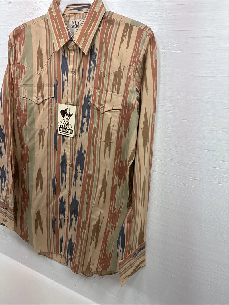 New Men’s ELY Cattleman Multicolor Camo Long Sleeve Pearl Snap 16 Large T-55