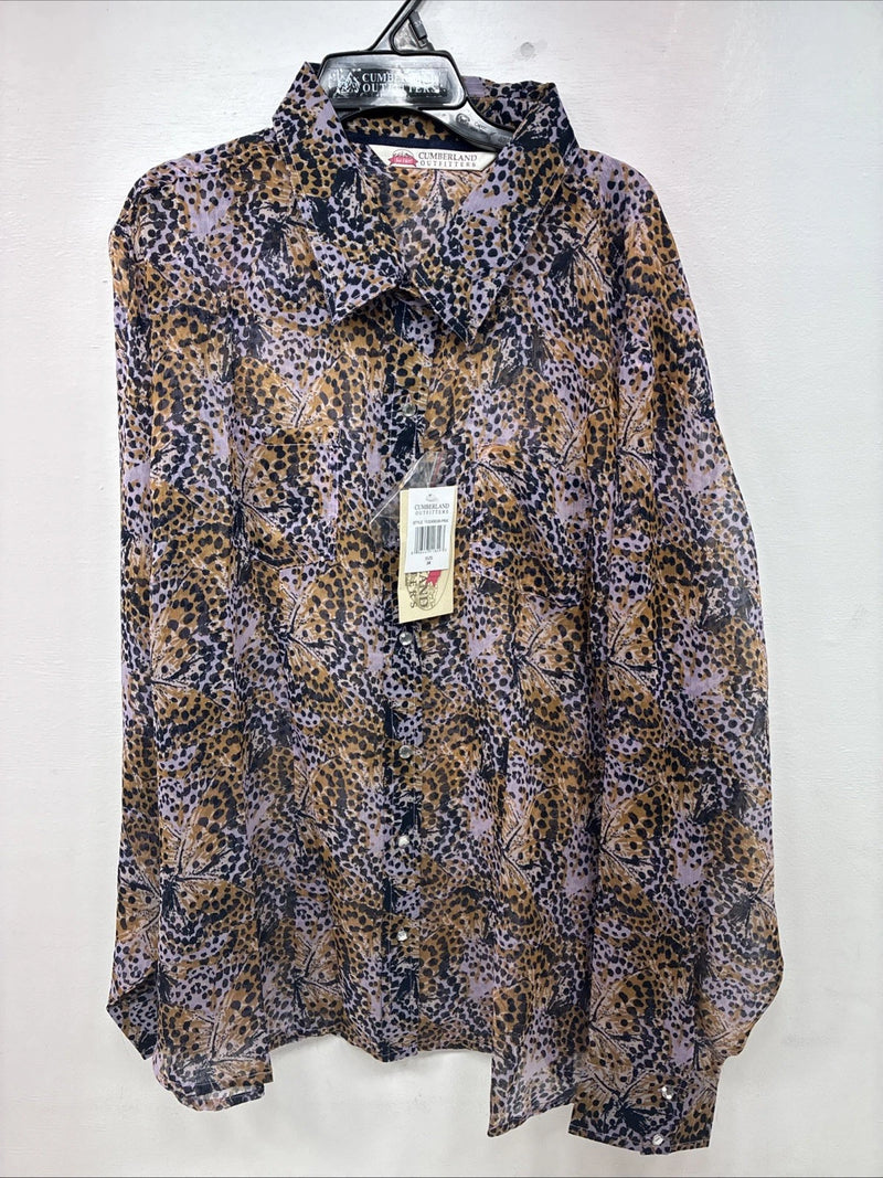 New Women’s Cumberland Purple Yellow Print Long Sleeve Pearl Snap 3XL GG-41