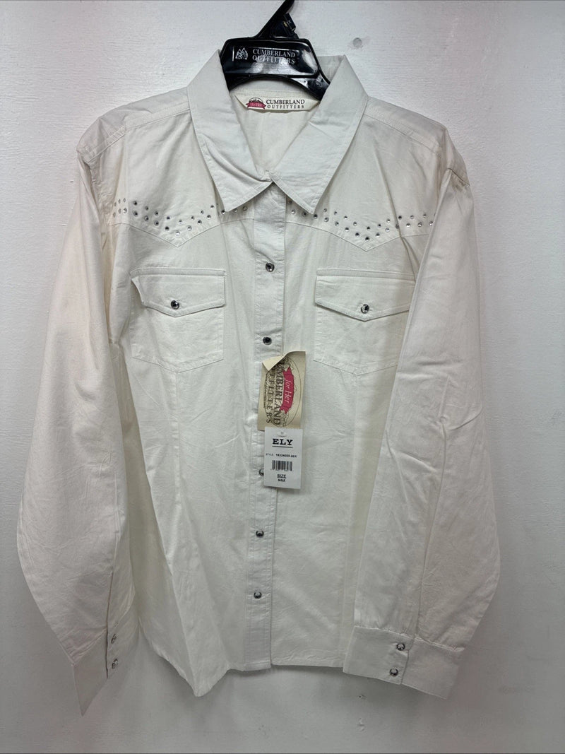 New Women’s Cumberland White Gem Long Sleeve Pearl Snap XL GG-46