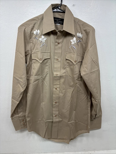 New Women’s Champion Western Tan Design Long Sleeve Pearl Snap Size 33 KK-121