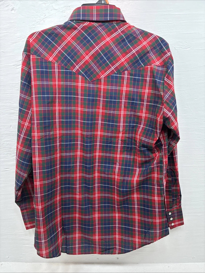 New Men’s ELY Plains Red Plaid Long Sleeve Pearl Snap 16.5 X 35 Large K-78