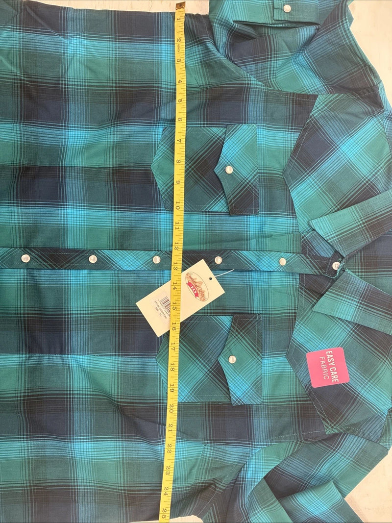 New Girls Cumberland Blue Plaid Long Sleeve Pearl Snap Size 2XL CC-120