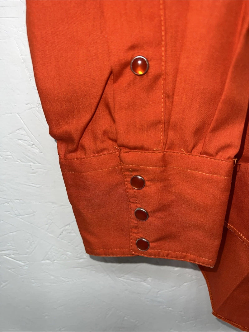New Men’s Orange Tem Tex Pearl Snap Long Sleeve Shirt Medium I-56