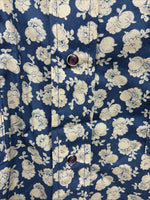 New Men’s Stockman Blue Brown Designed Long Sleeve Pearl Snap 15.5 Medium V-2
