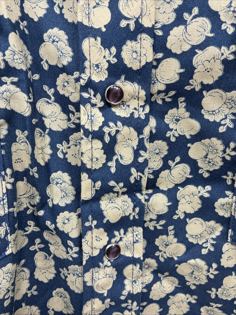 New Men’s Stockman Blue Brown Designed Long Sleeve Pearl Snap 15.5 Medium V-2