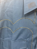 New Women’s Champion Western Blue Designed Long Sleeve Pearl Snap 16 Large T-88