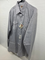 New Men’s ELY Cattleman Gray Stripped Long Sleeve Pearl Snap 18 2XL AA-69