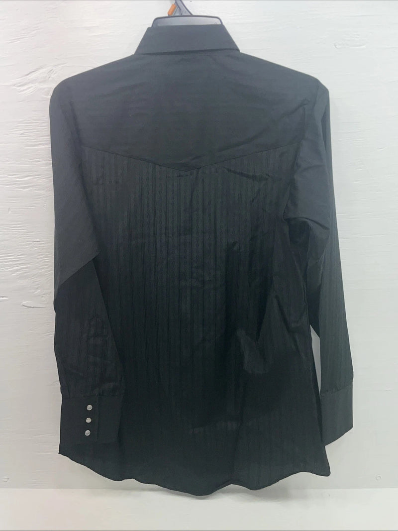 New Men’s ELY Cattleman Black Long Sleeve Pearl Snap 15.5 X 33 Medium B-115