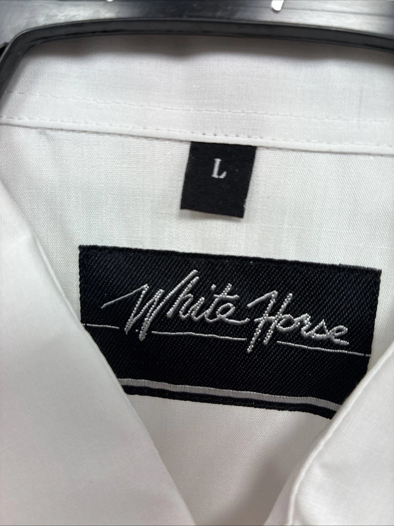 New Men’s White Horse Western White Short Sleeve Pearl Snap Large V-38