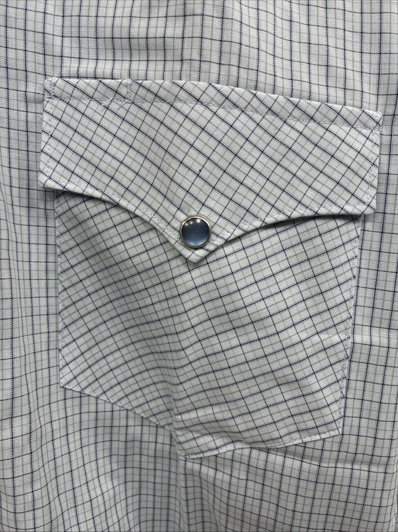 New Men’s Circle S Blue Gray Plaid Long Sleeve Pearl Snap 15 X 34 Medium Q-108