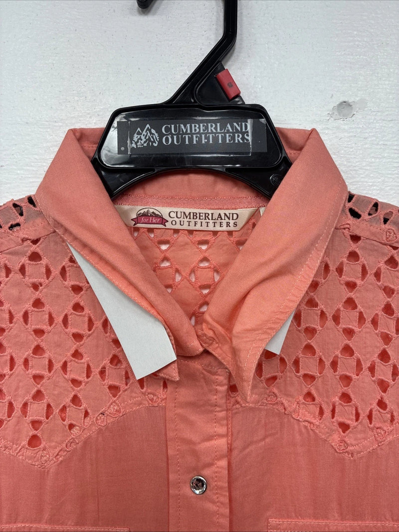 New Women’s Cumberland Pink Design Long Sleeve Pearl Snap Small KK-54