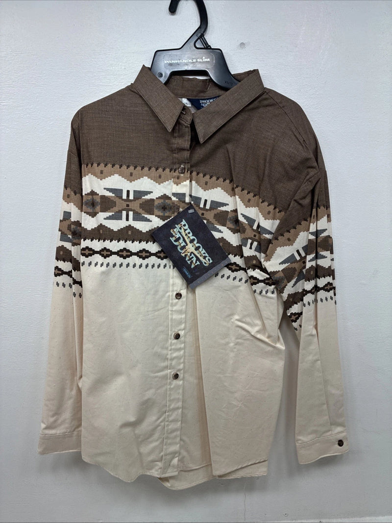 New Women’s Brooks & Dunn Tan Design Long Sleeve Pearl Snap XL II-24 