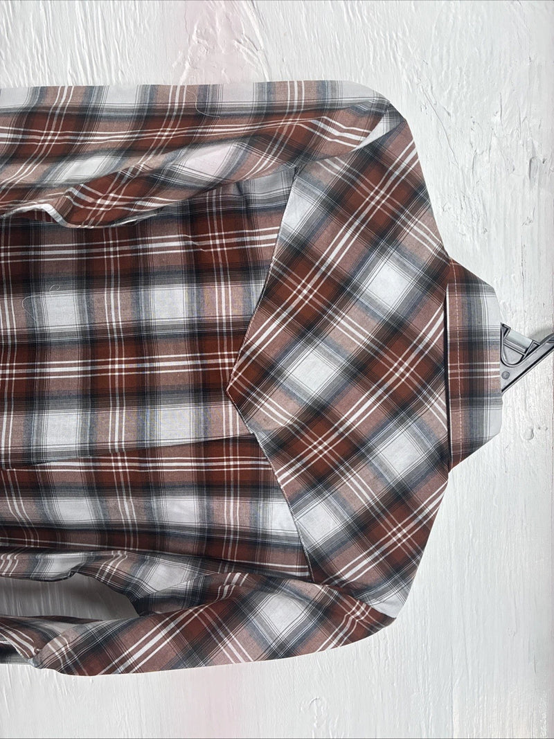 New Kids ELY Cattleman Orange Plaid Long Sleeve Pearl Snap Size 12 DD-37