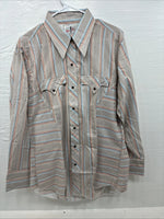 New Men’s Tem Tex Brown Stripe Long Sleeve Pearl Snap 16.5 X 33 Large V-24