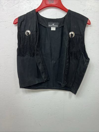 New Women’s Black Fringe Western Express Vest XL UU-43
