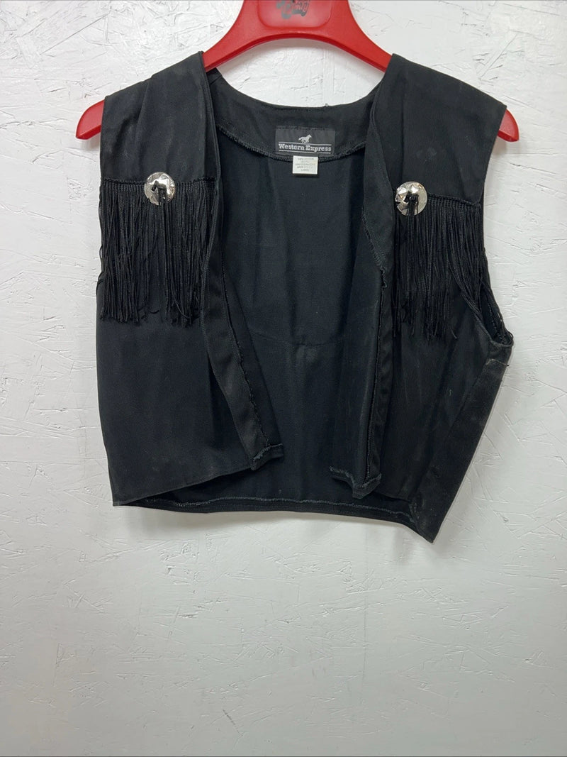 New Women’s Black Fringe Western Express Vest XL UU-43