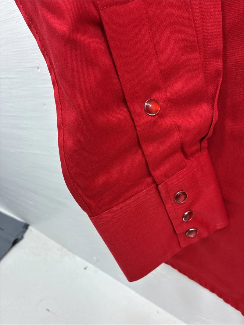 New Men’s White Horse Western Red Long Sleeve Pearl Snap Medium V-13  