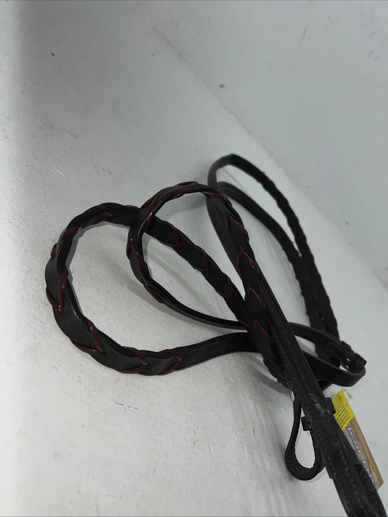 New Silver Fox Brown Genuine Leather Red Braided English 60” Reins #20-8578 Y-22