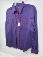 New Women’s White Horse Purple Long Sleeve Pearl Snap Size Large KK-58