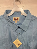 New Men’s ELY Cattleman Blue Short Sleeve Pearl Snap 18.5 X 35 2XL CC-12