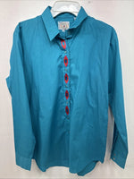 New Women’s Country Charmers Blue Long Sleeve Pearl Snap Large DD-68