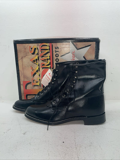 New Men’s Black Lace Up Texas Brand Cowboy Boots. 8850 10 E E. 6-76