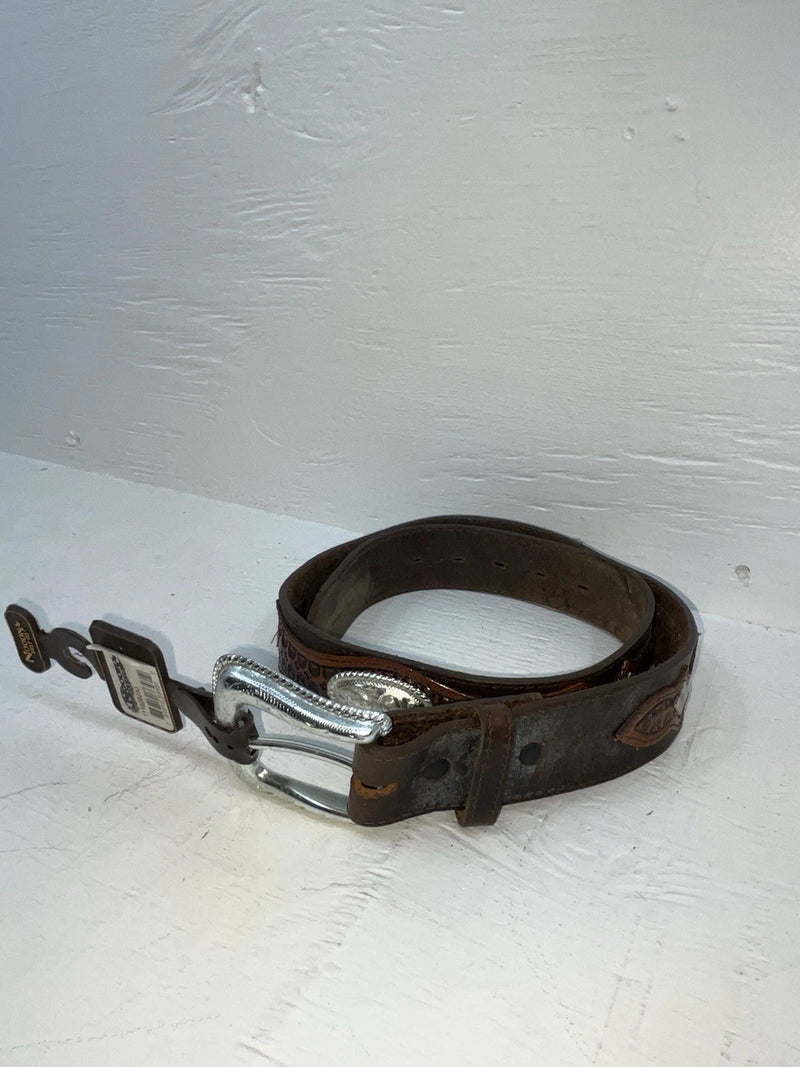 New Brown Genuine Leather Nocona Pendent And Tooled 30” Belt #1110202 JJ-27