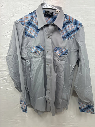 New Kids Champion Western Gray Plaid Long Sleeve Pearl Snap Size 18 CC-107