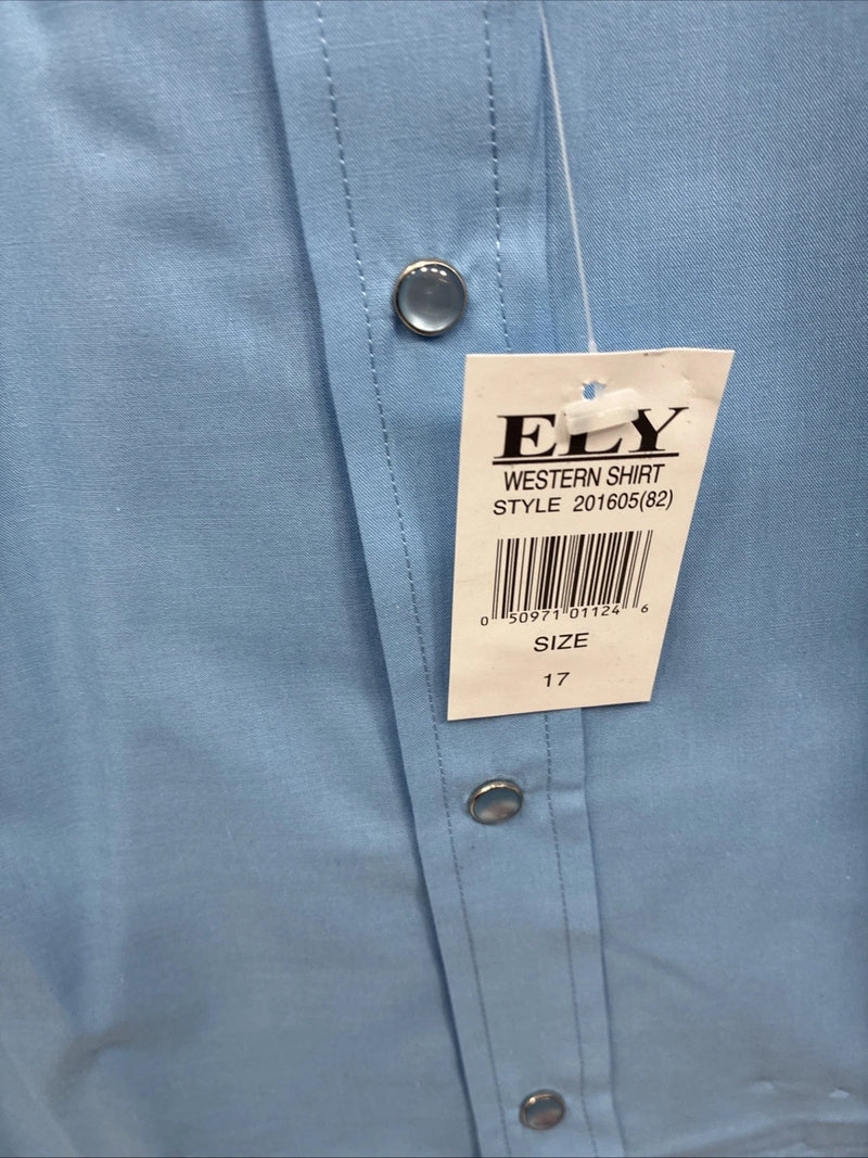 New Men’s ELY Cattleman Blue Someone Short Sleeve Pearl Snap 17 XL O-28