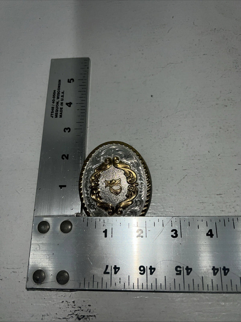 New Women’s Montana Silversmiths Gold Silver “P” Belt Buckle. 5000P A-105