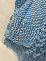 New Men’s White Horse Blue Checkered Long Sleeve Pearl Snap 2XL H-28